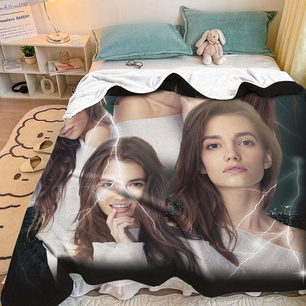Custom Photo Vintage Tee Personalized Name Blankets Gifts for Lovers - MyFaceSocksAu
