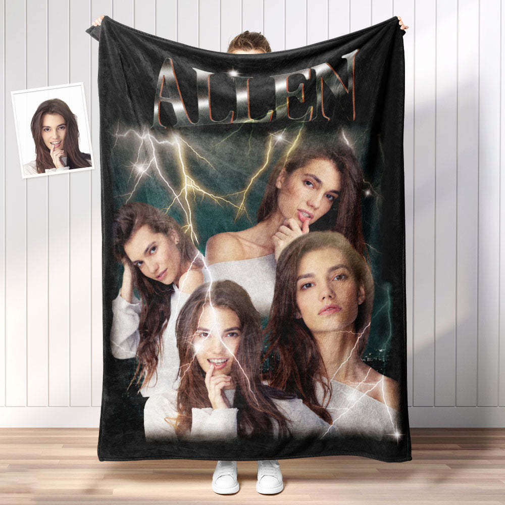 Custom Photo Vintage Tee Personalized Name Blankets Gifts for Lovers - MyFaceSocksAu