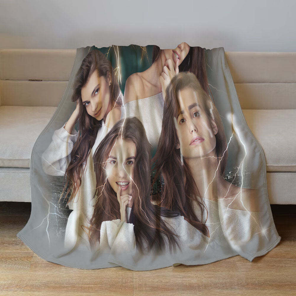 Custom Photo Vintage Tee Personalized Name Blankets Gifts for Lovers - MyFaceSocksAu