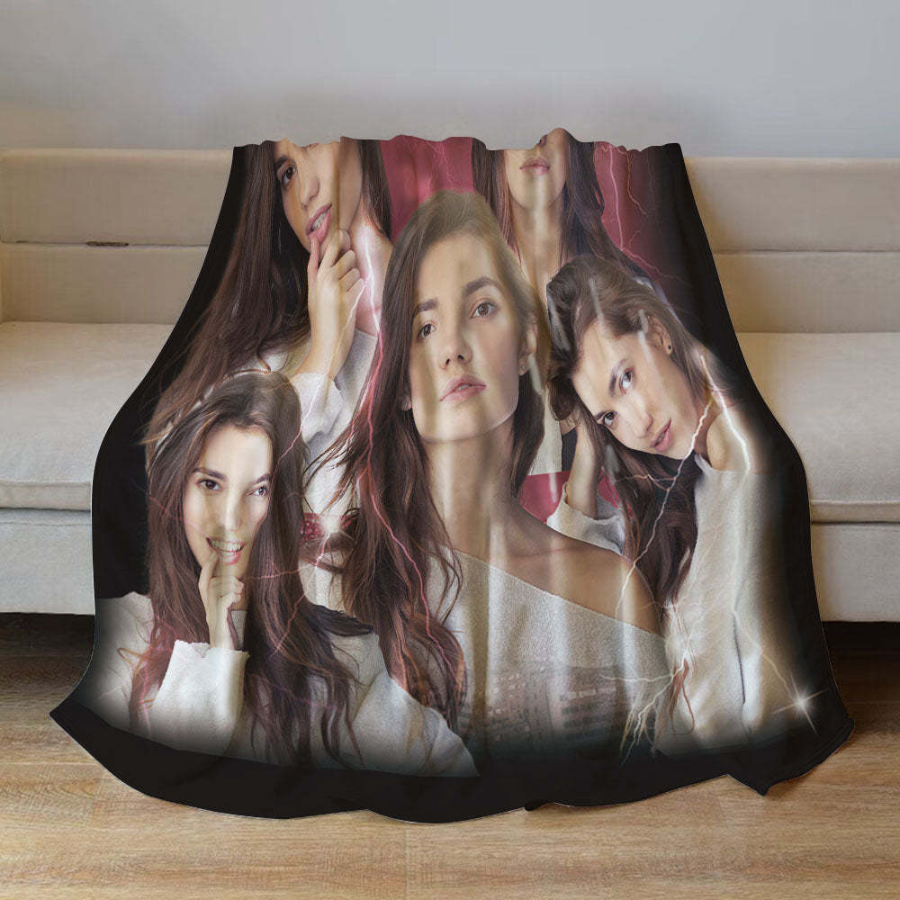 Custom Photo Vintage Tee Personalized Name Blankets Gifts for Lovers - MyFaceSocksAu