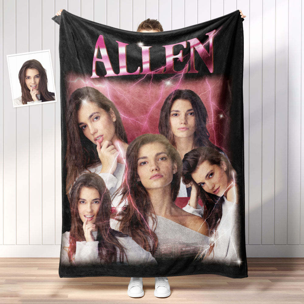 Custom Photo Vintage Tee Personalized Name Blankets Gifts for Lovers - MyFaceSocksAu