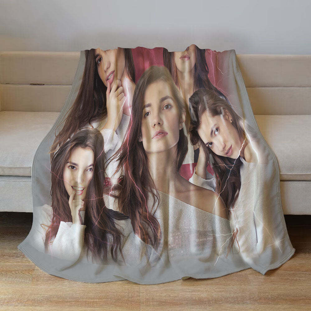 Custom Photo Vintage Tee Personalized Name Blankets Gifts for Lovers - MyFaceSocksAu