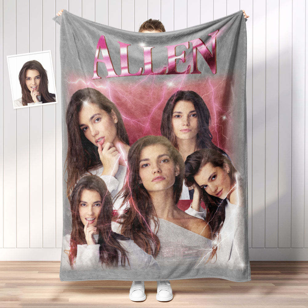 Custom Photo Vintage Tee Personalized Name Blankets Gifts for Lovers - MyFaceSocksAu