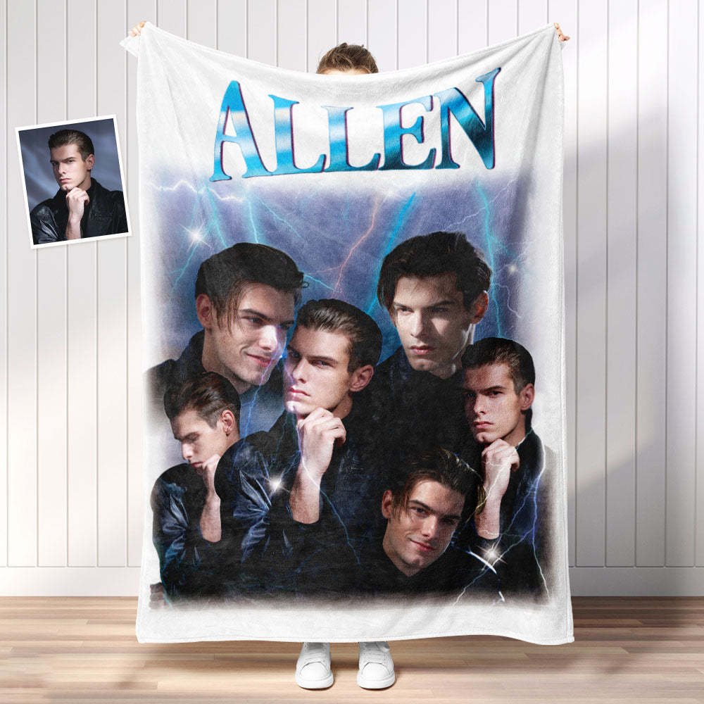 Custom Photo Vintage Tee Personalized Name Blankets Gifts for Lovers - MyFaceSocksAu