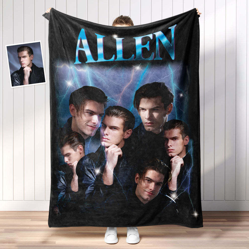 Custom Photo Vintage Tee Personalized Name Blankets Gifts for Lovers - MyFaceSocksAu
