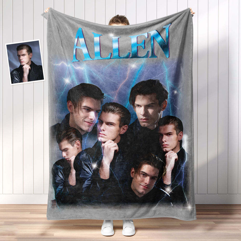 Custom Photo Vintage Tee Personalized Name Blankets Gifts for Lovers - MyFaceSocksAu