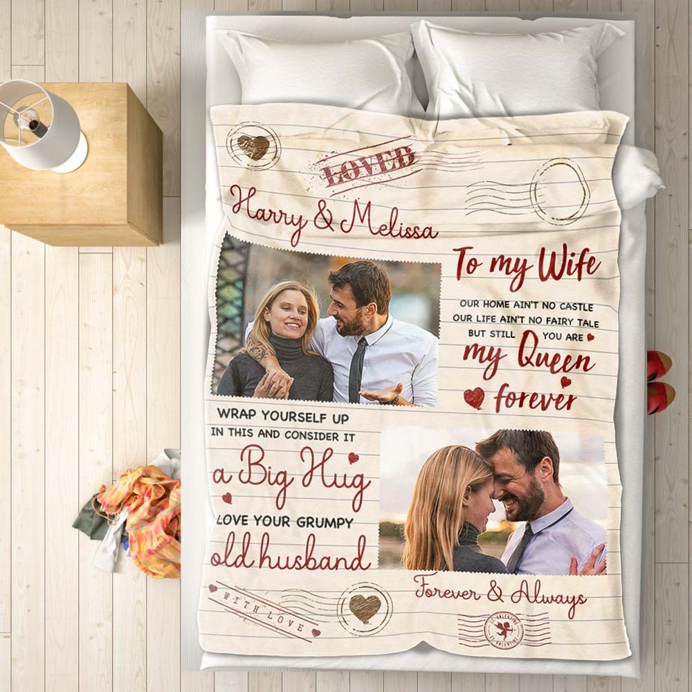 To My Wife Custom Photo and Name Blanket Valentine's Day Gift - MyFaceSocksAu