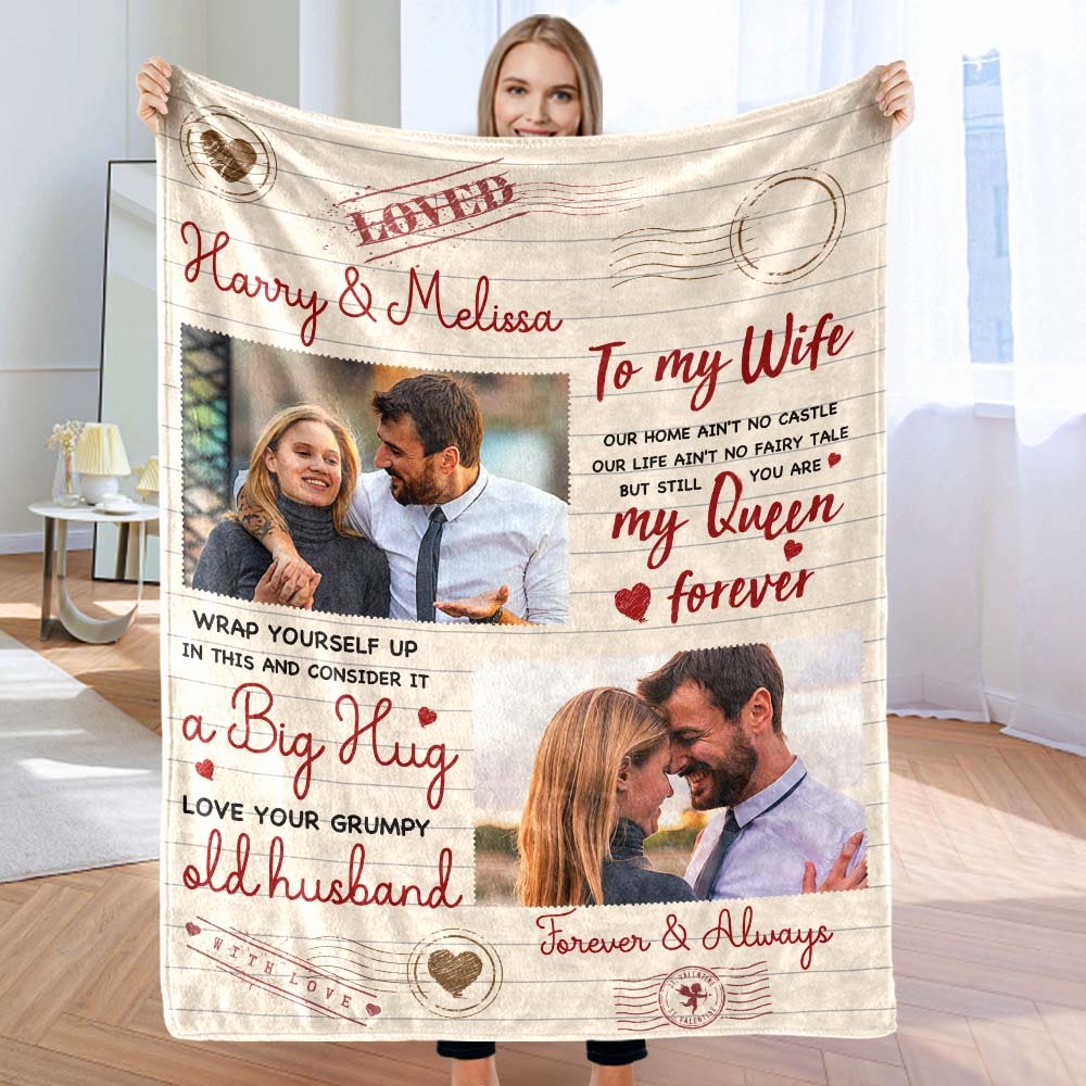 To My Wife Custom Photo and Name Blanket Valentine's Day Gift - MyFaceSocksAu