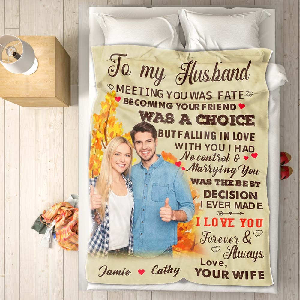 Custom Photo and Name Blanket To My Husband Valentine's Day Gift - MyFaceSocksAu