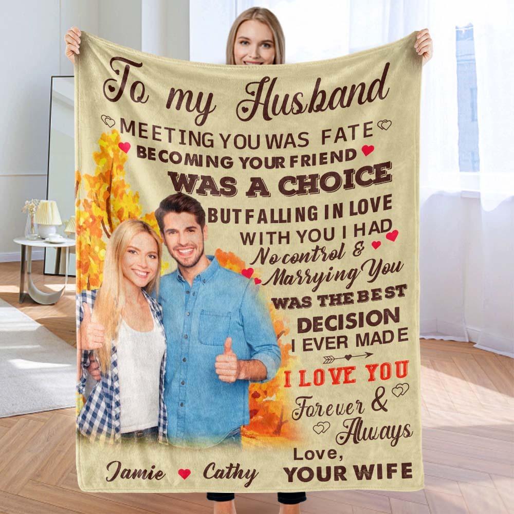 Custom Photo and Name Blanket To My Husband Valentine's Day Gift - MyFaceSocksAu