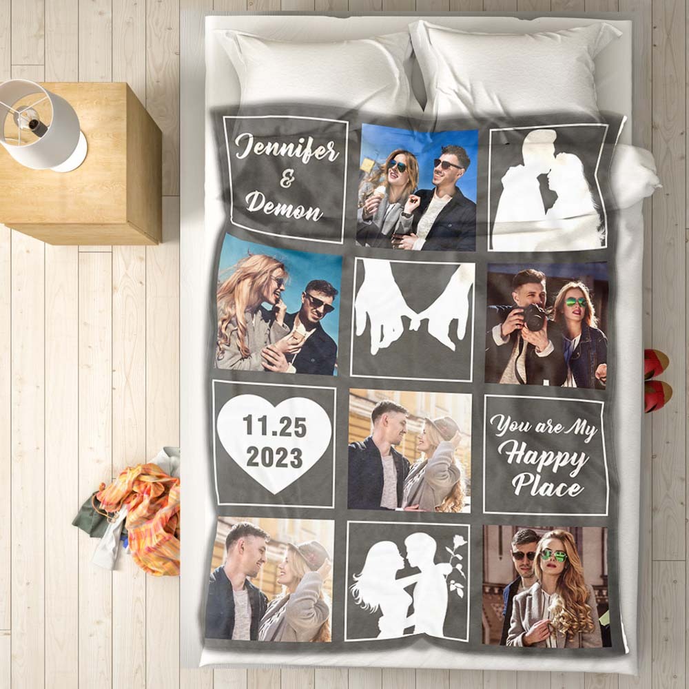 Custom Photo Blanket Couple Love Blanket Valentine's Day Gift - MyFaceSocksAu