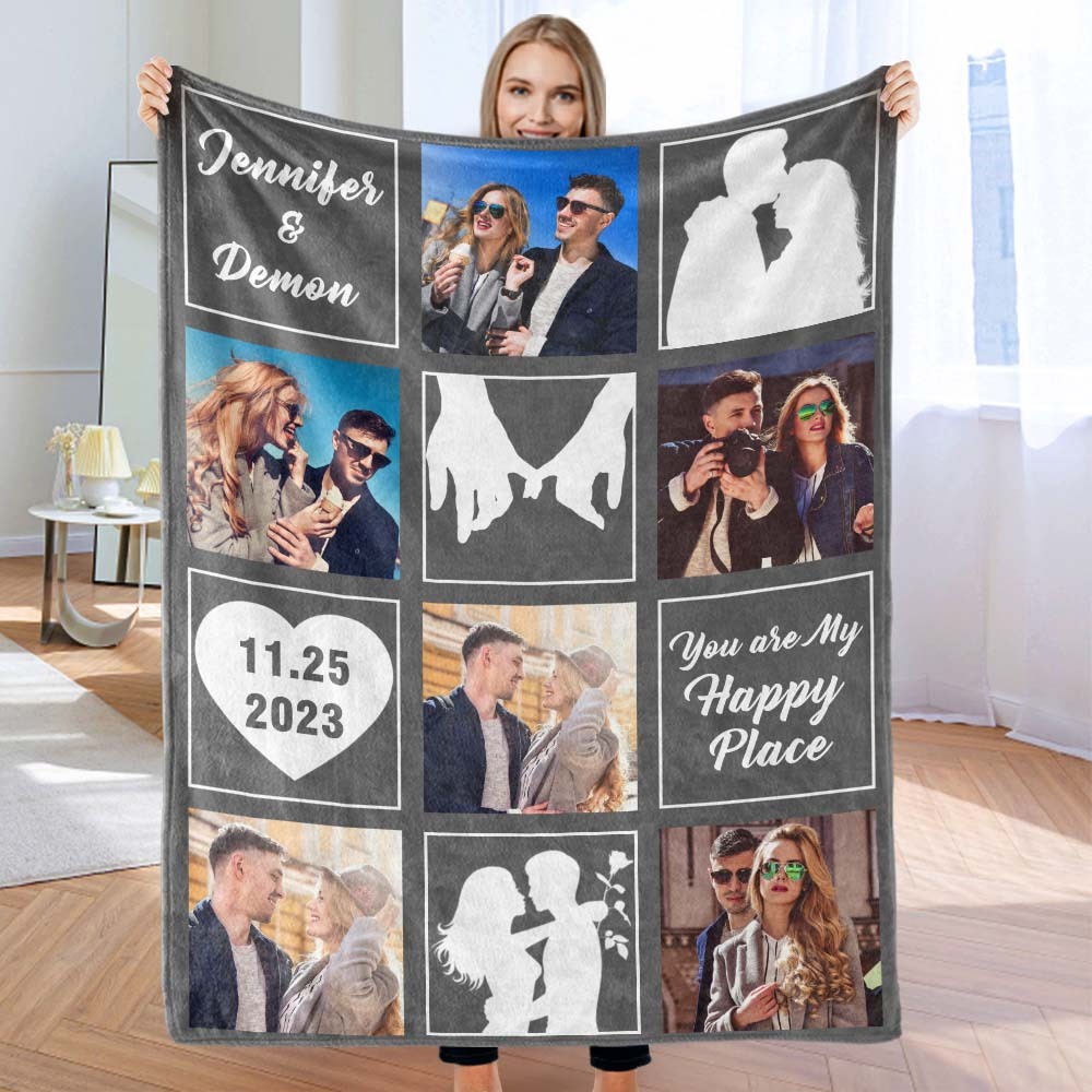 Custom Photo Blanket Couple Love Blanket Valentine's Day Gift - MyFaceSocksAu
