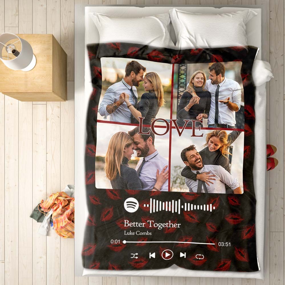 Custom Photo Blanket Spotify Music Code Blanket Valentine's Day Gift - MyFaceSocksAu