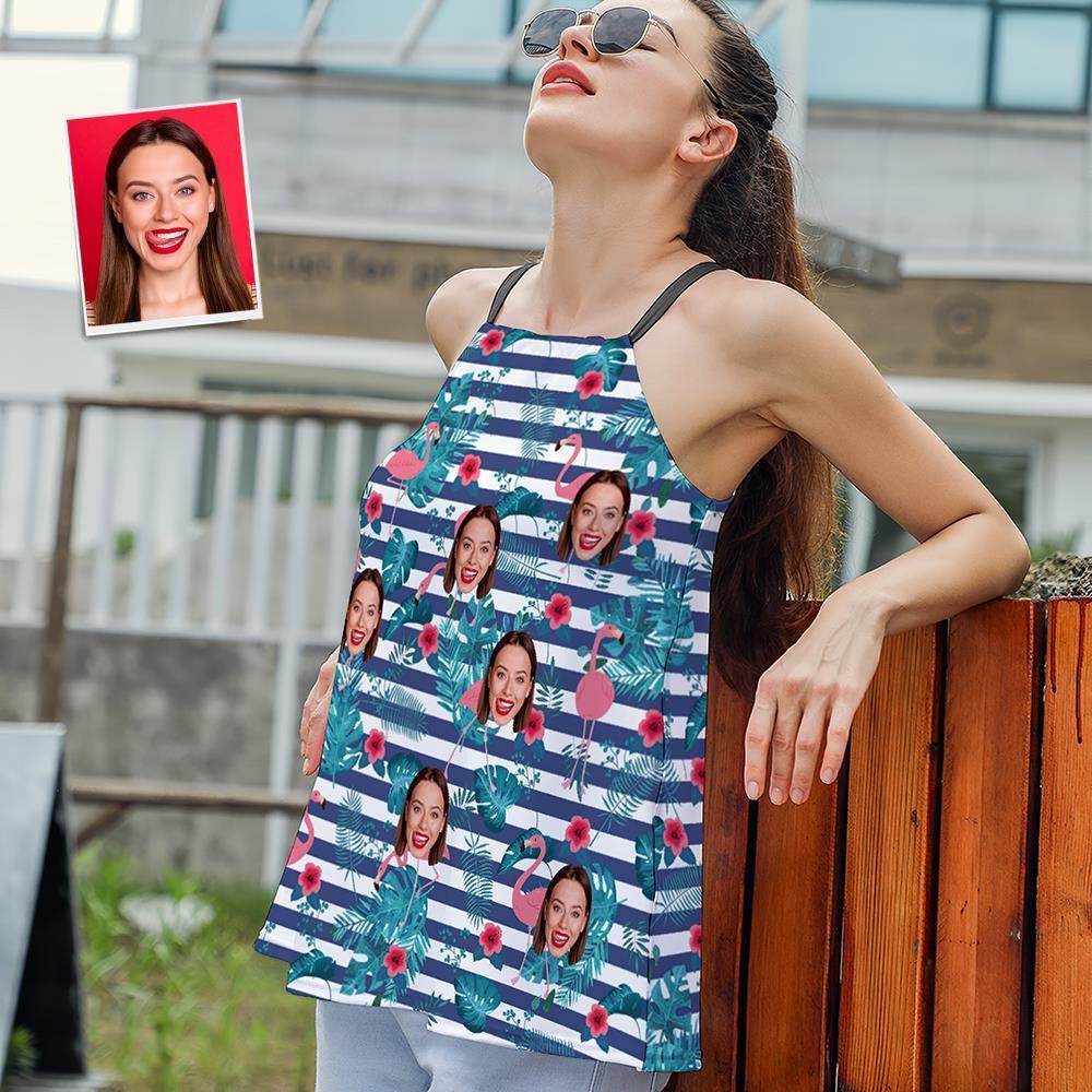 Custom Face Women's Strappy Camisoles Summer Sexy Loose Cute Tanks Tops - Hawaiian Flamingo - MyFaceSocksAu