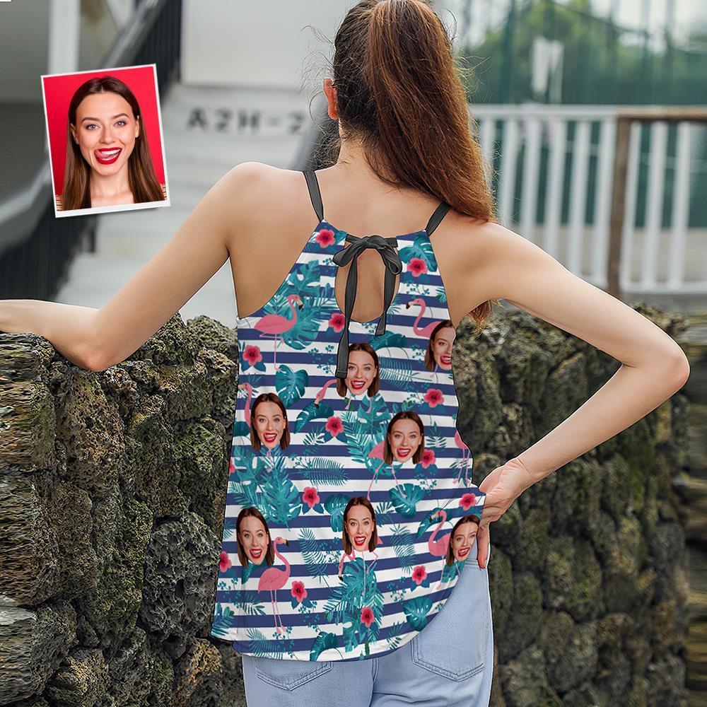 Custom Face Women's Strappy Camisoles Summer Sexy Loose Cute Tanks Tops - Hawaiian Flamingo - MyFaceSocksAu