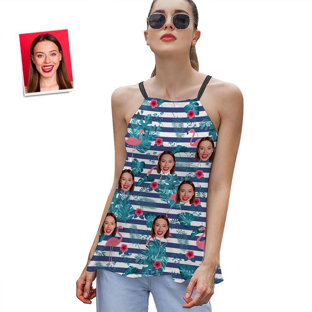Custom Face Women's Strappy Camisoles Summer Sexy Loose Cute Tanks Tops - Hawaiian Flamingo - MyFaceSocksAu