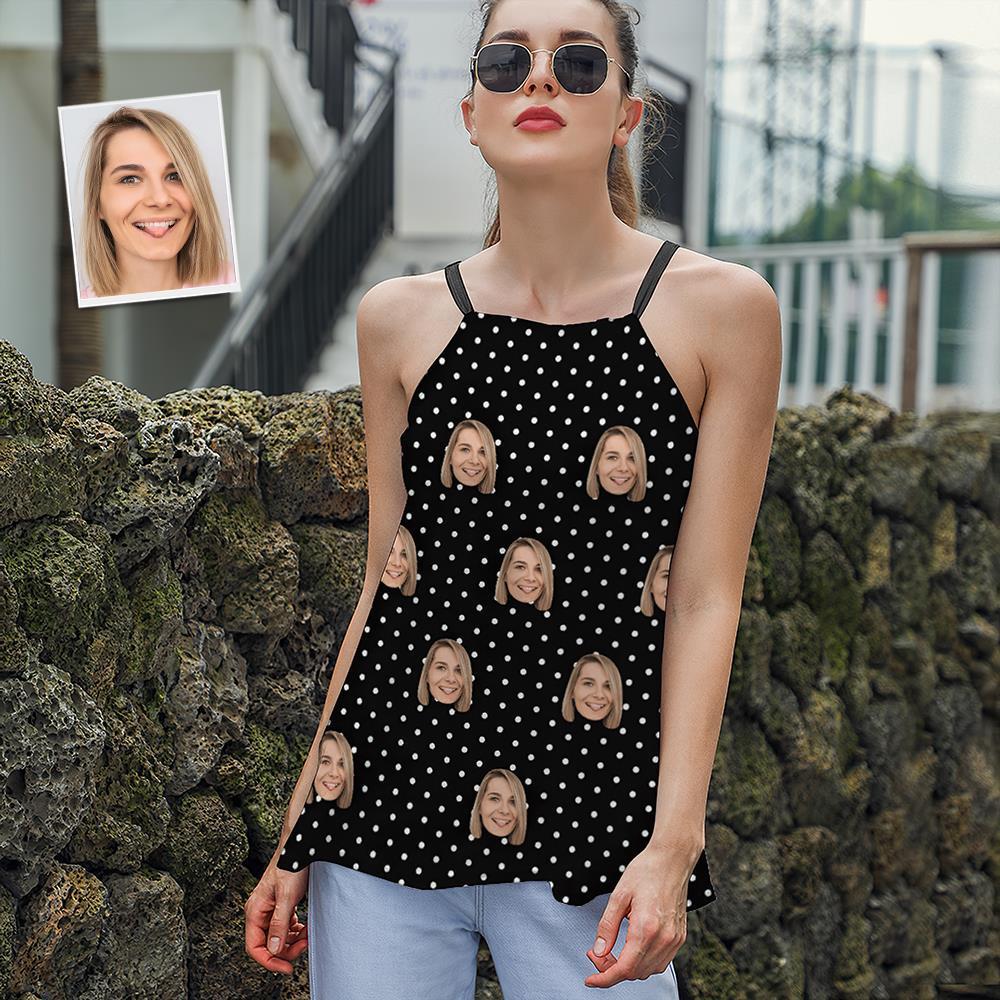 Custom Face Women's Strappy Camisoles Summer Sexy Loose Cute Tanks Tops - Polka - MyFaceSocksAu
