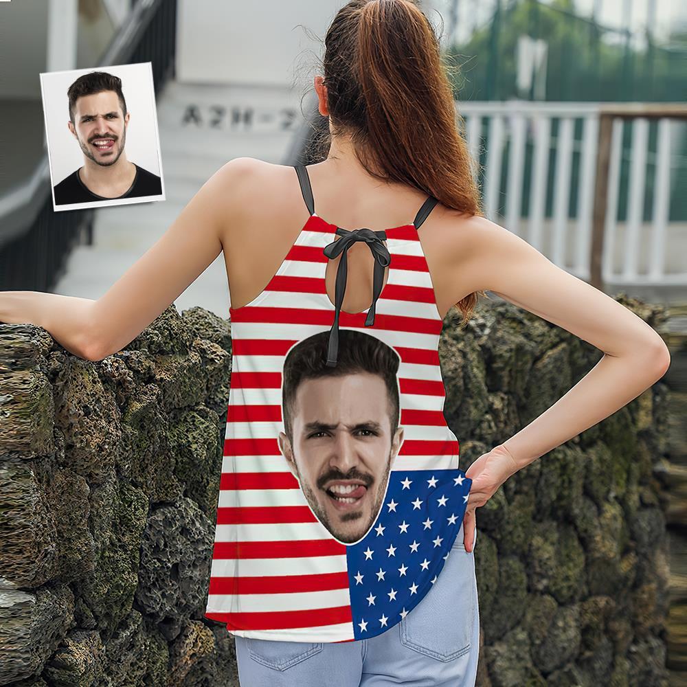 Custom Face Women's Strappy Camisoles Summer Sexy Loose Cute Tanks Tops - USA Flag - MyFaceSocksAu
