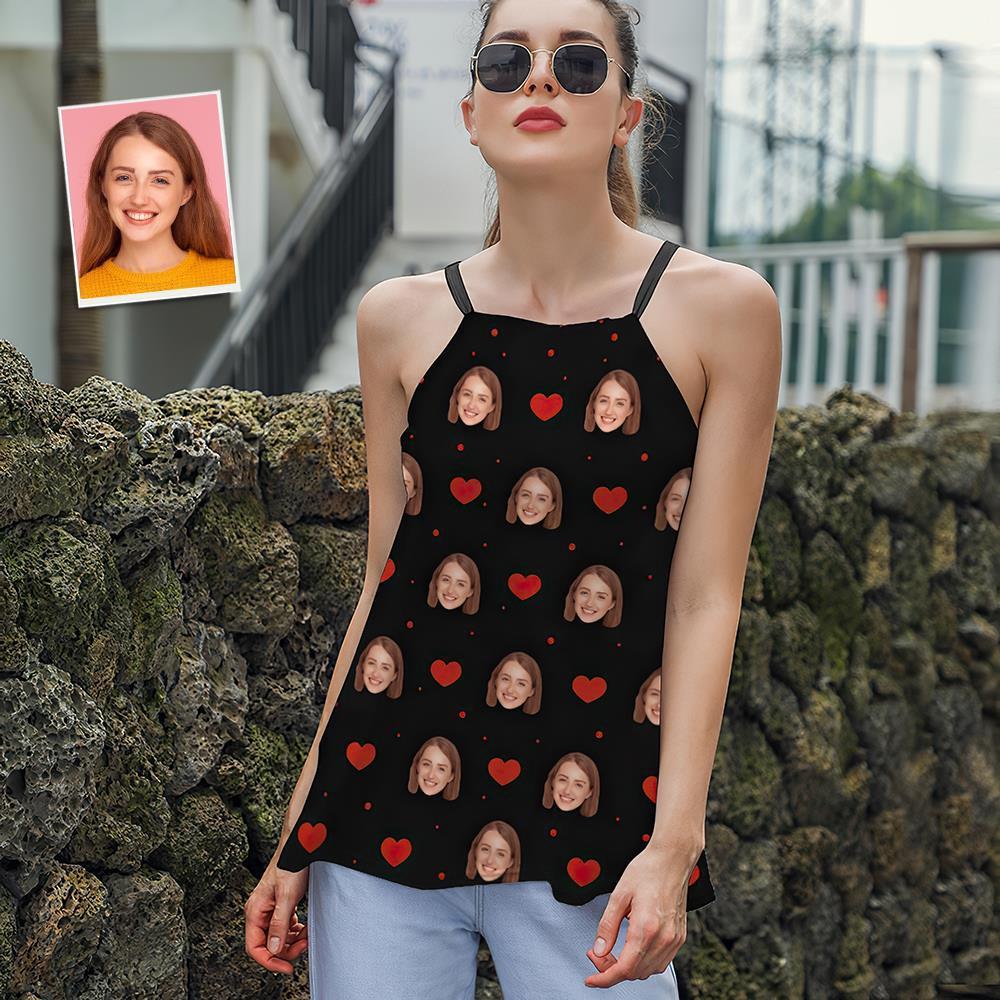 Custom Face Women's Strappy Camisoles Summer Sexy Loose Cute Tanks Tops - Heart - MyFaceSocksAu
