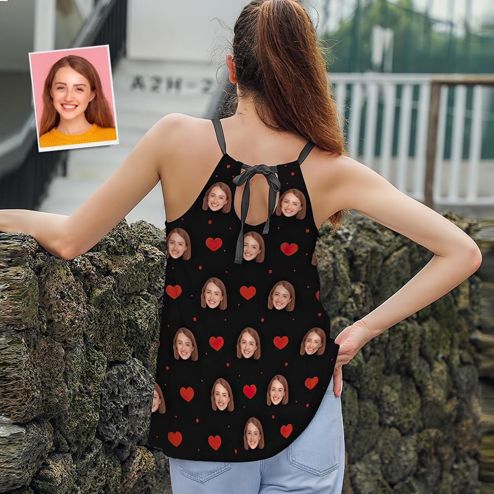 Custom Face Women's Strappy Camisoles Summer Sexy Loose Cute Tanks Tops - Heart - MyFaceSocksAu