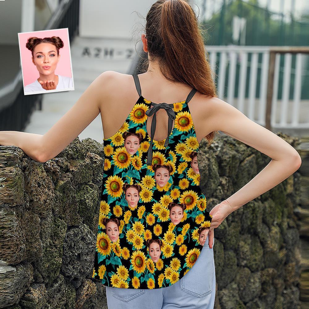 Custom Face Women's Strappy Camisoles Summer Sexy Loose Cute Tanks Tops - Sunflower - MyFaceSocksAu
