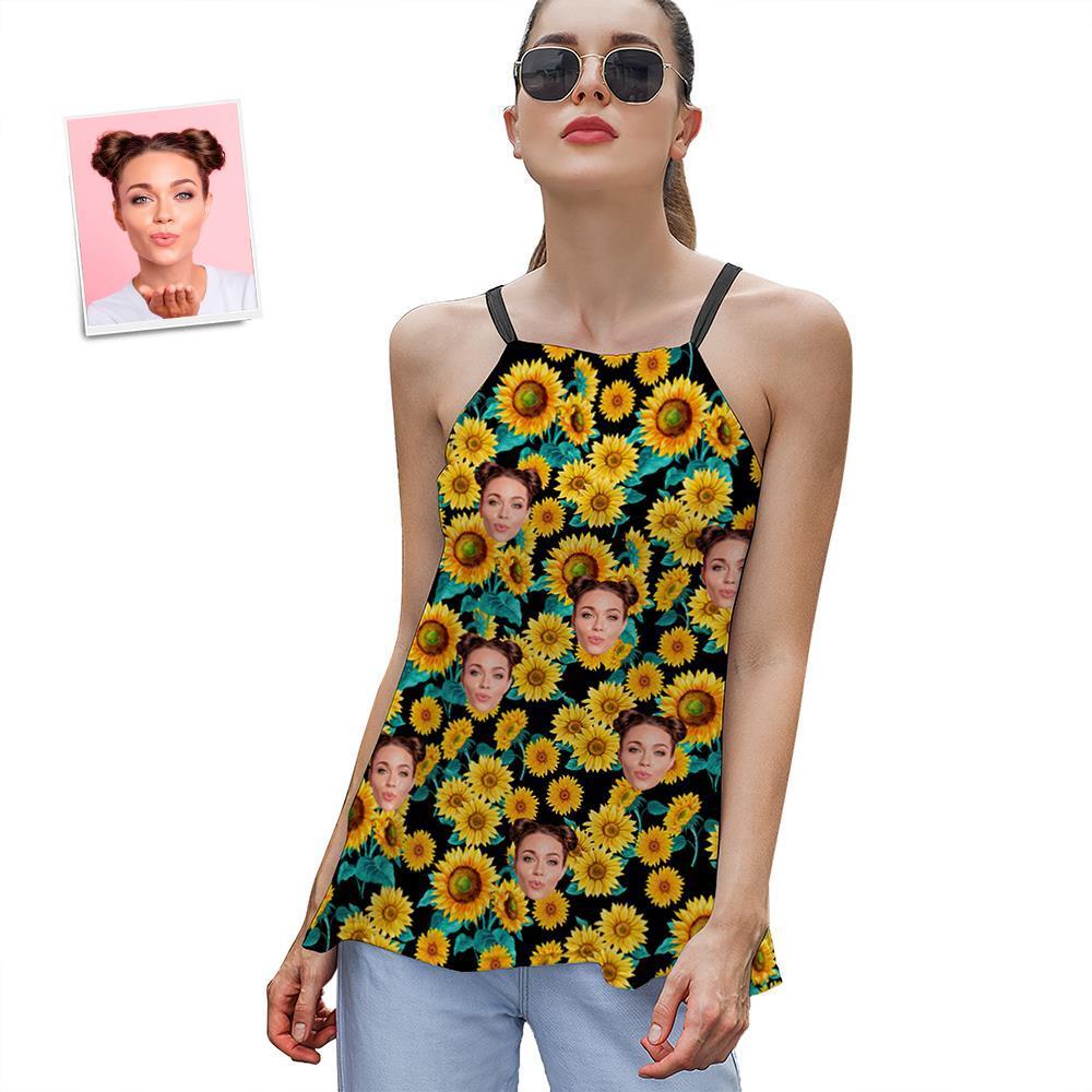 Custom Face Women's Strappy Camisoles Summer Sexy Loose Cute Tanks Tops - Sunflower - MyFaceSocksAu