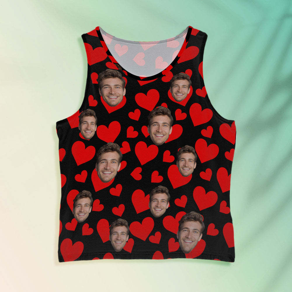 Custom Face Tank Tops Men's Sleeveless Shirt Red Hearts Valentine's Day Gifts - MyFaceSocksAu