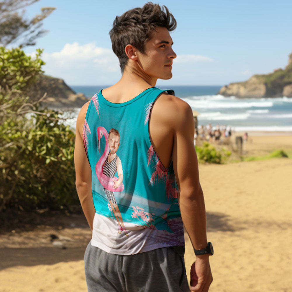 Custom Funny Face Flamingo Tank Tops Flamingo Swim Ring Tank Tops For Men - MyFaceSocksAu