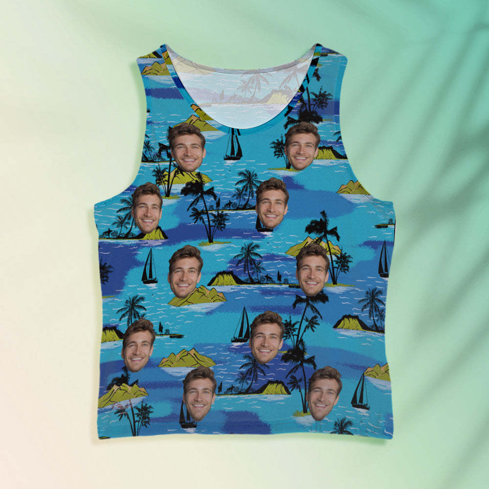 Custom Face Tank Tops Men's Sleeveless Shirt Large Leaves - MyFaceSocksAu