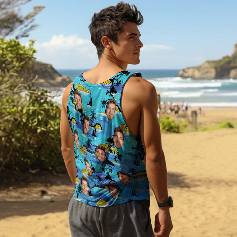 Custom Face Tank Tops Men's Sleeveless Shirt Large Leaves - MyFaceSocksAu