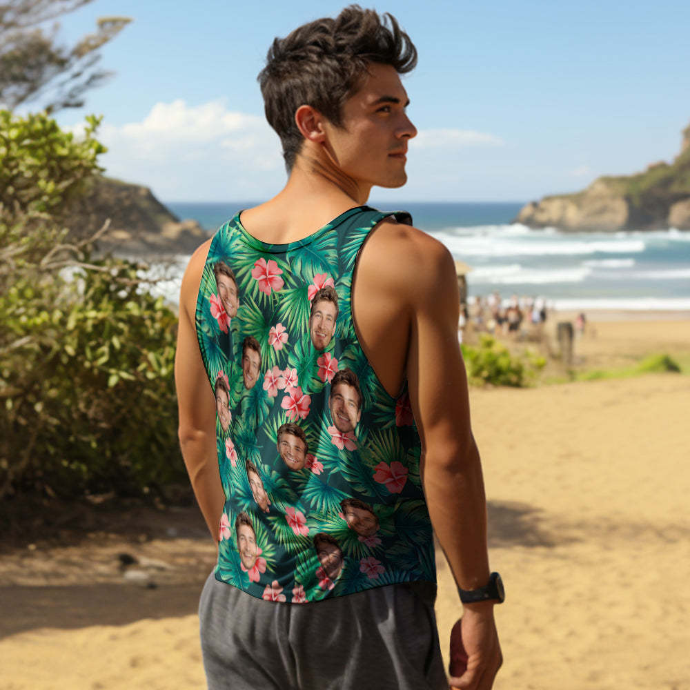 Custom Face Tank Tops Men's Sleeveless Shirt Red Flowers - MyFaceSocksAu