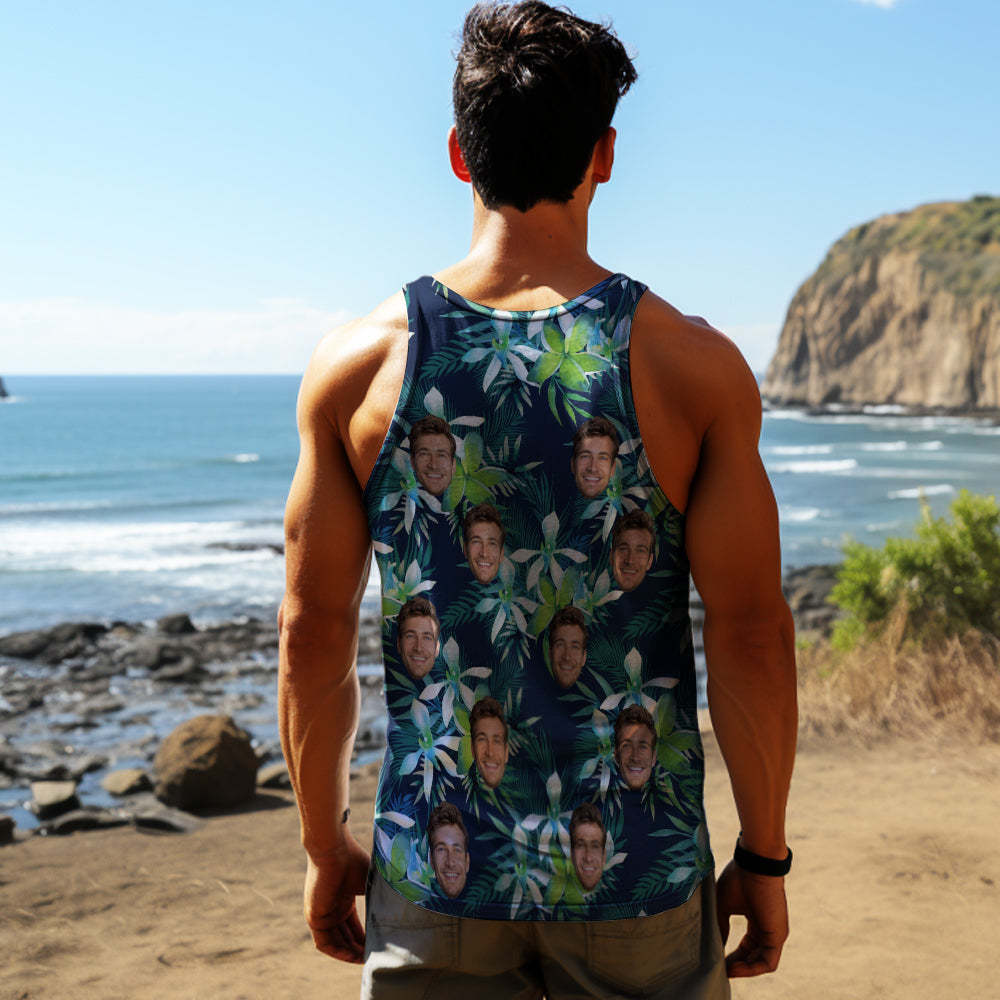 Custom Face Tank Tops Men's Sleeveless Shirt Leaves Petal - MyFaceSocksAu