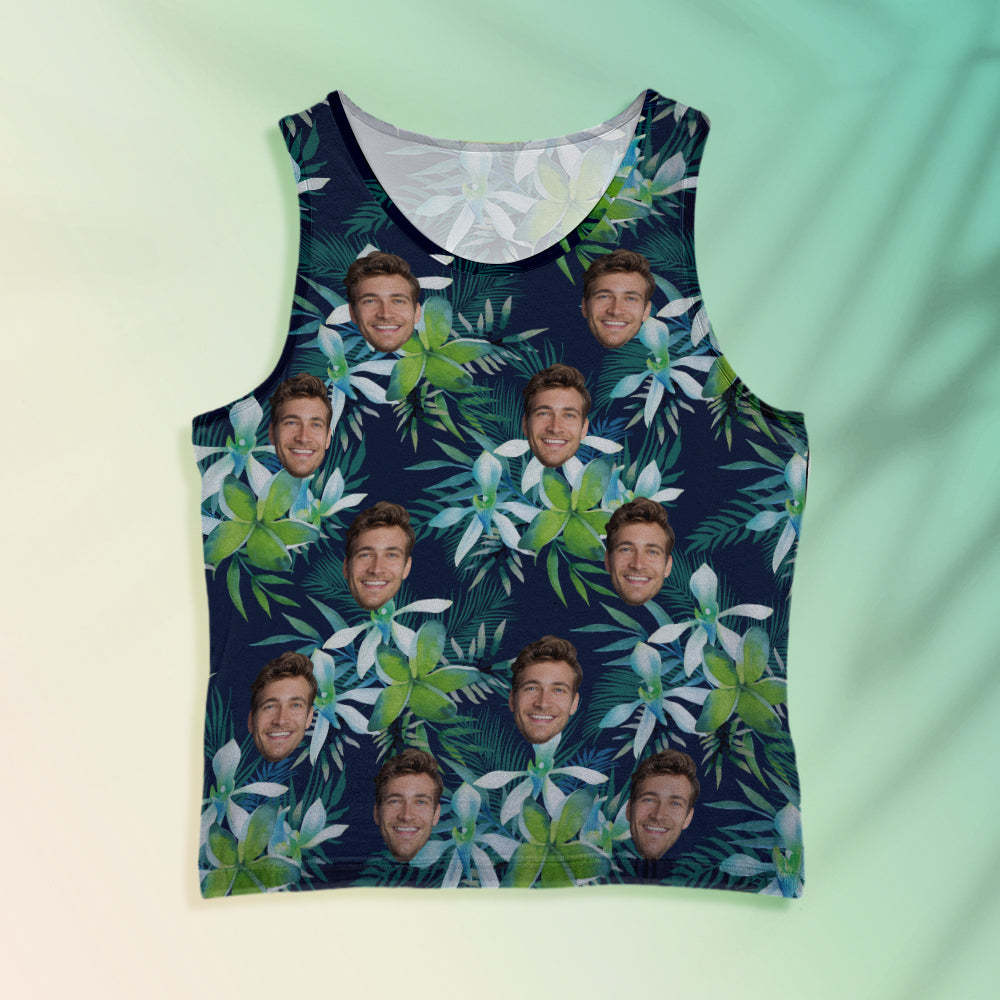 Custom Face Tank Tops Men's Sleeveless Shirt Leaves Petal - MyFaceSocksAu