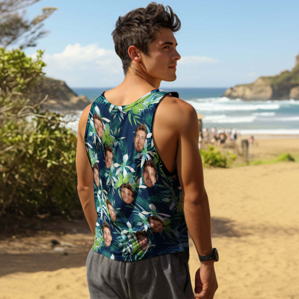Custom Face Tank Tops Men's Sleeveless Shirt Leaves Petal - MyFaceSocksAu