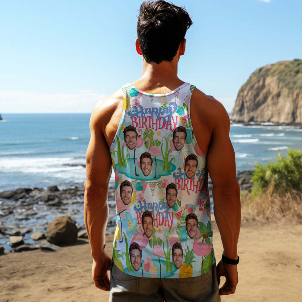 Custom Face Tank Tops Men's Sleeveless Shirt Happy Birthday - MyFaceSocksAu