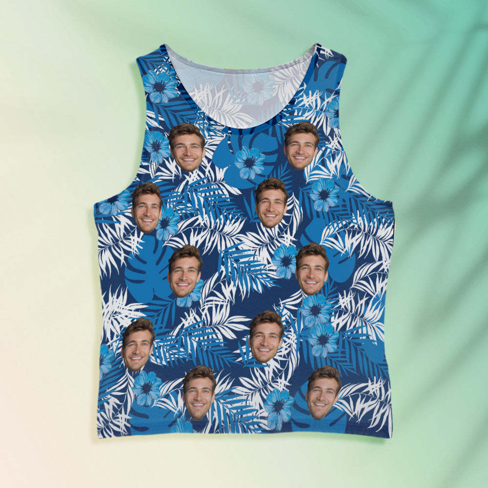 Custom Face Tank Tops Men's Sleeveless Shirt All Over Print Blue - MyFaceSocksAu