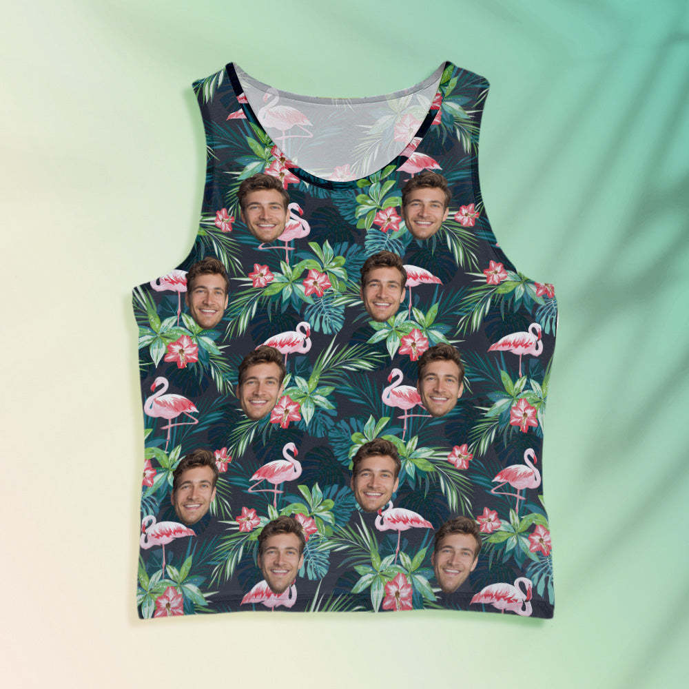 Custom Face Tank Tops Men's Sleeveless Shirt Leaves & Flamingo - MyFaceSocksAu