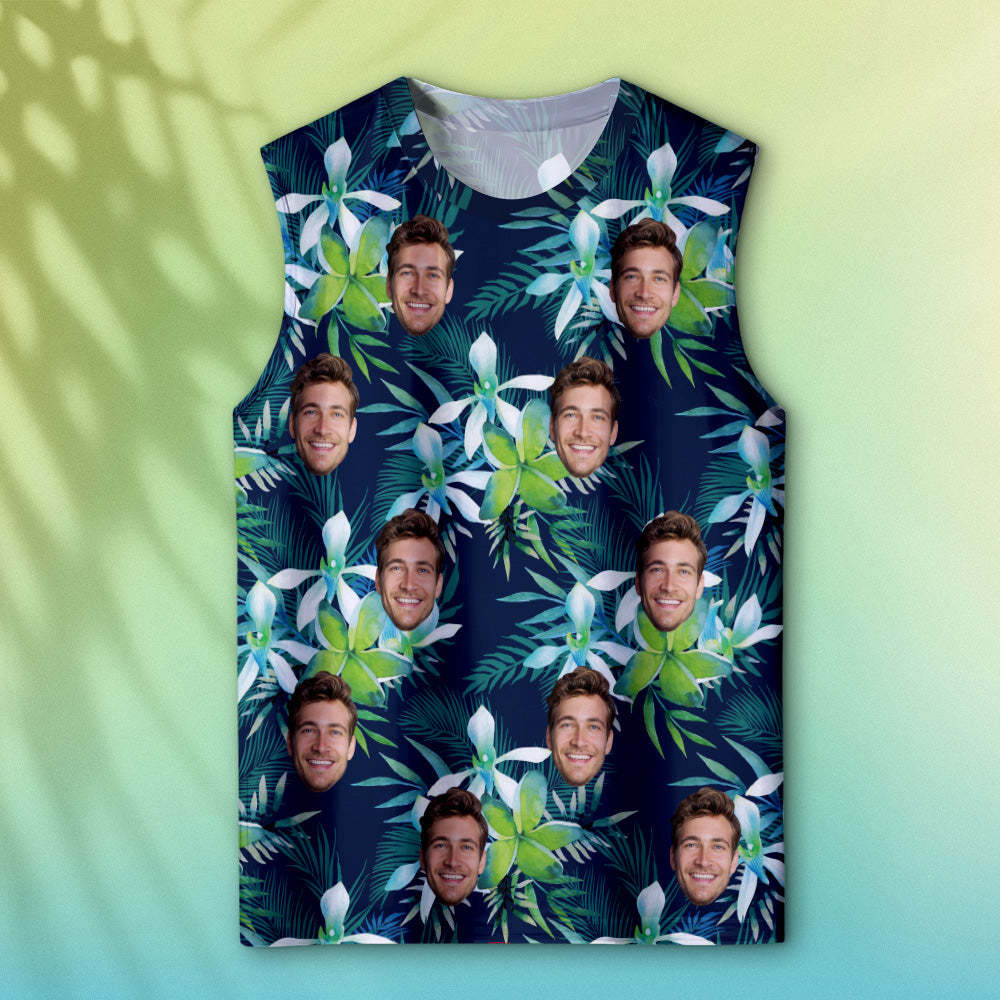 Custom Thick Face Tank Tops Men's Sleeveless Shirt Leaves Petal - MyFaceSocksAu