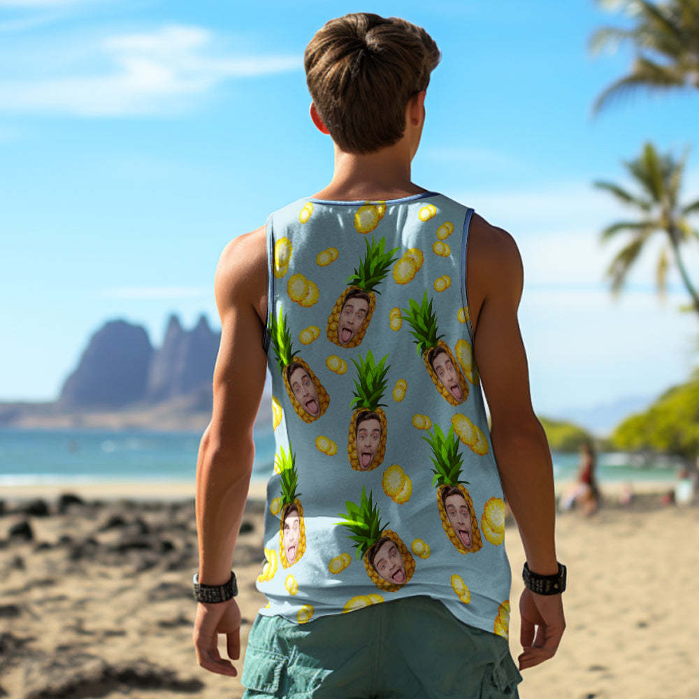 Custom Thick Face Tank Tops Men's Sleeveless Shirt Big Pineapple - MyFaceSocksAu