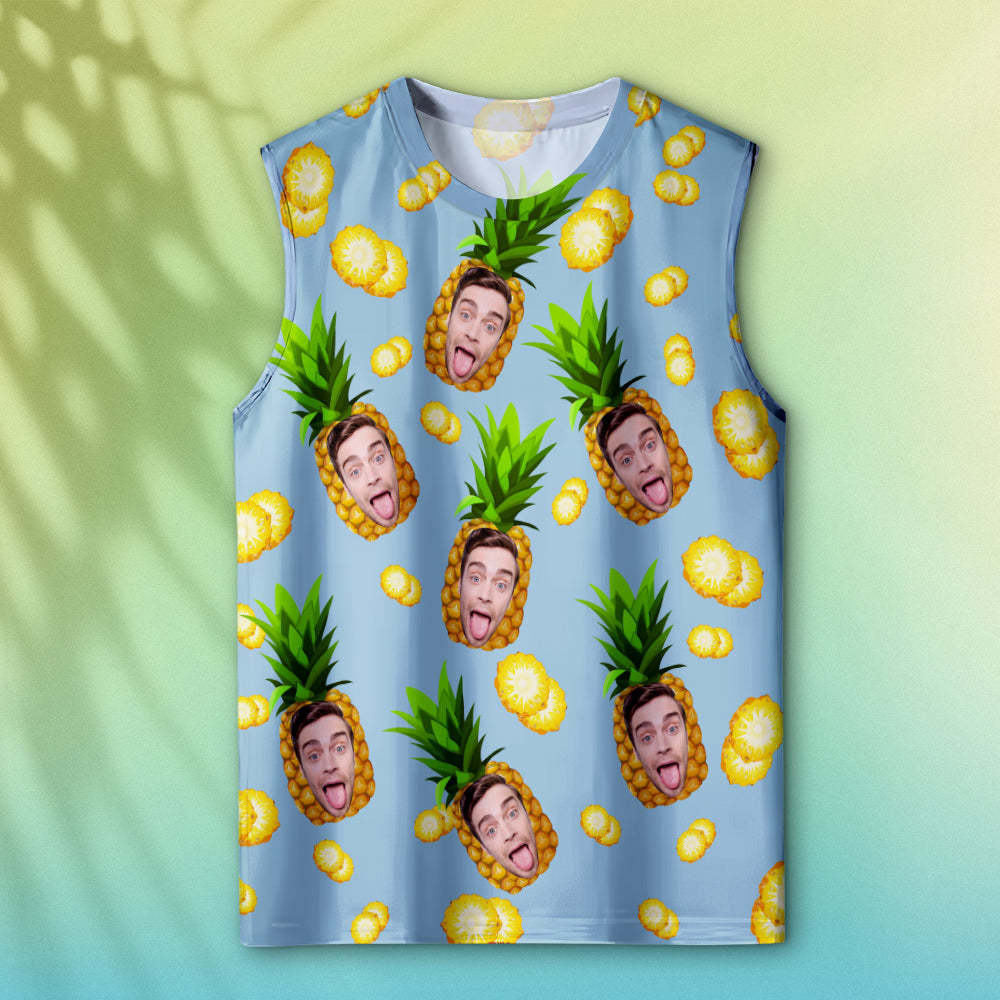 Custom Thick Face Tank Tops Men's Sleeveless Shirt Big Pineapple - MyFaceSocksAu