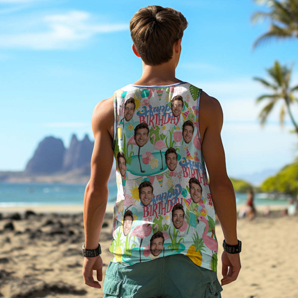 Custom Thick Face Tank Tops Men's Sleeveless Shirt Happy Birthday - MyFaceSocksAu