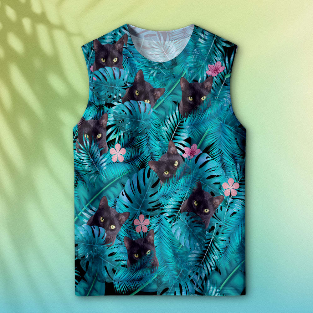 Custom Thick Face Tank Tops Men's Sleeveless Shirt Black Cat - MyFaceSocksAu