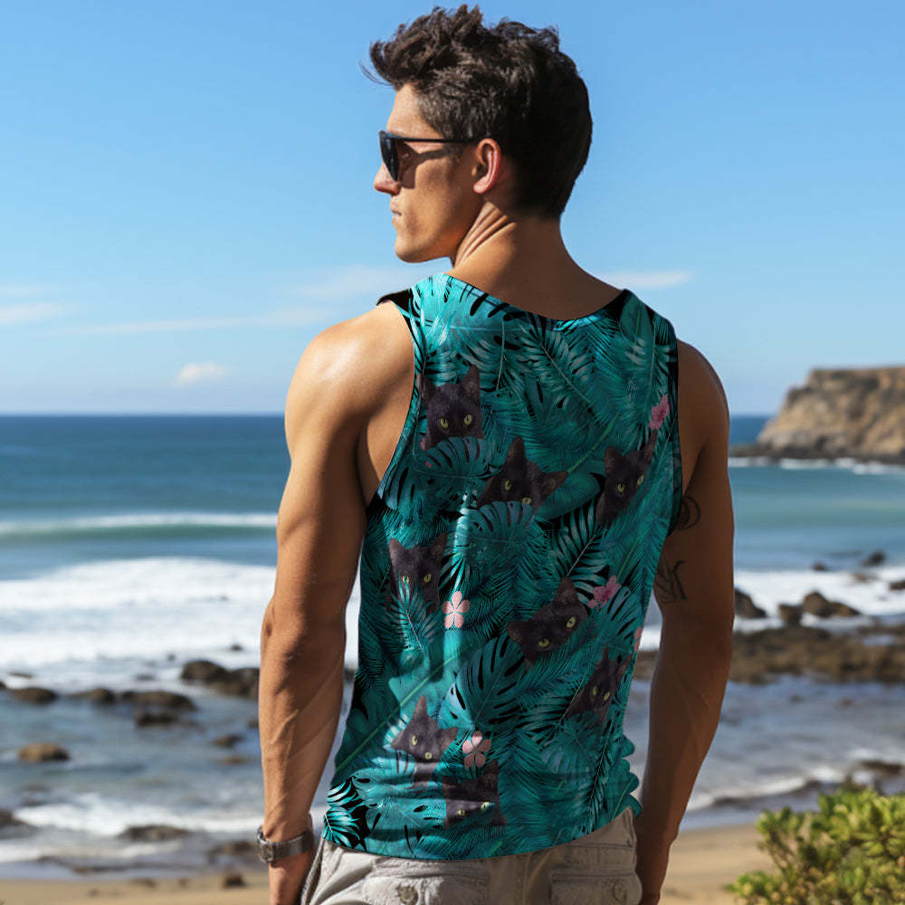 Custom Thick Face Tank Tops Men's Sleeveless Shirt Black Cat - MyFaceSocksAu