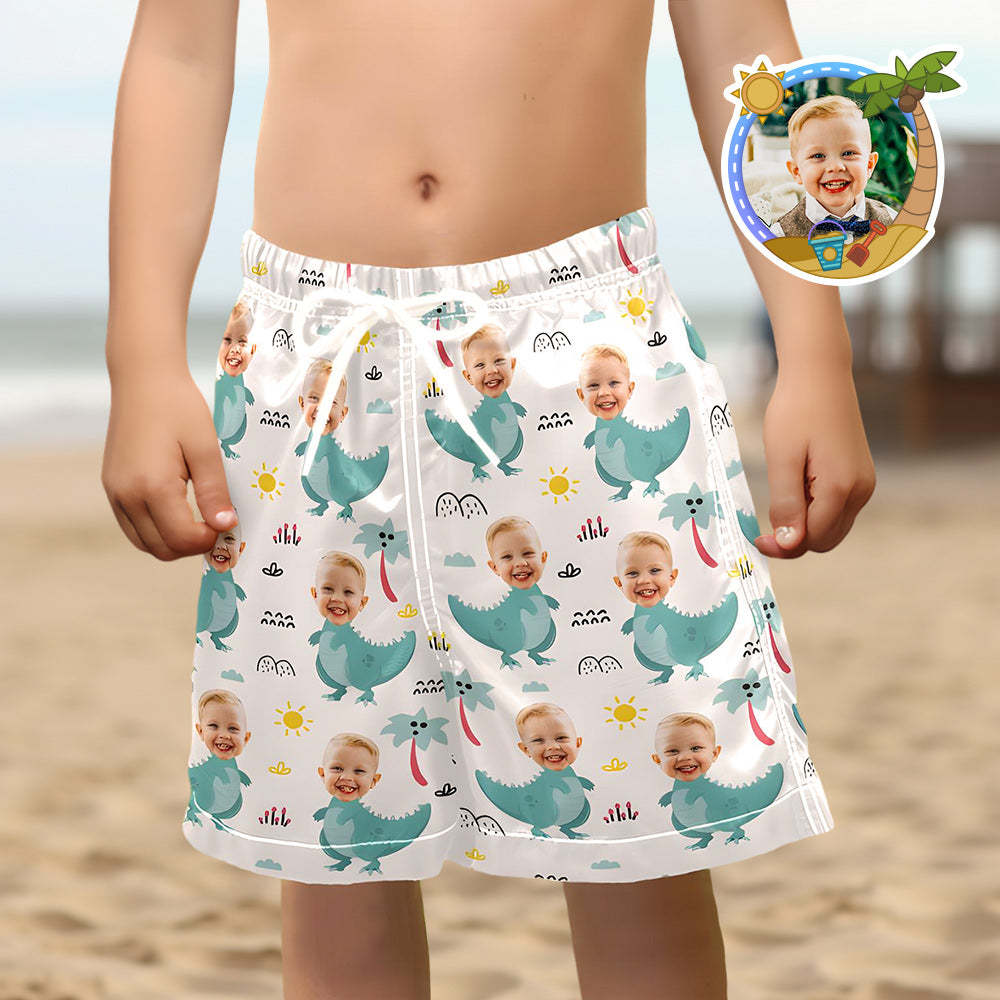 Custom Face Beach Trunks Baby Dinosaur Photo Beach Shorts Gift for Kids - MyFaceSocksAu