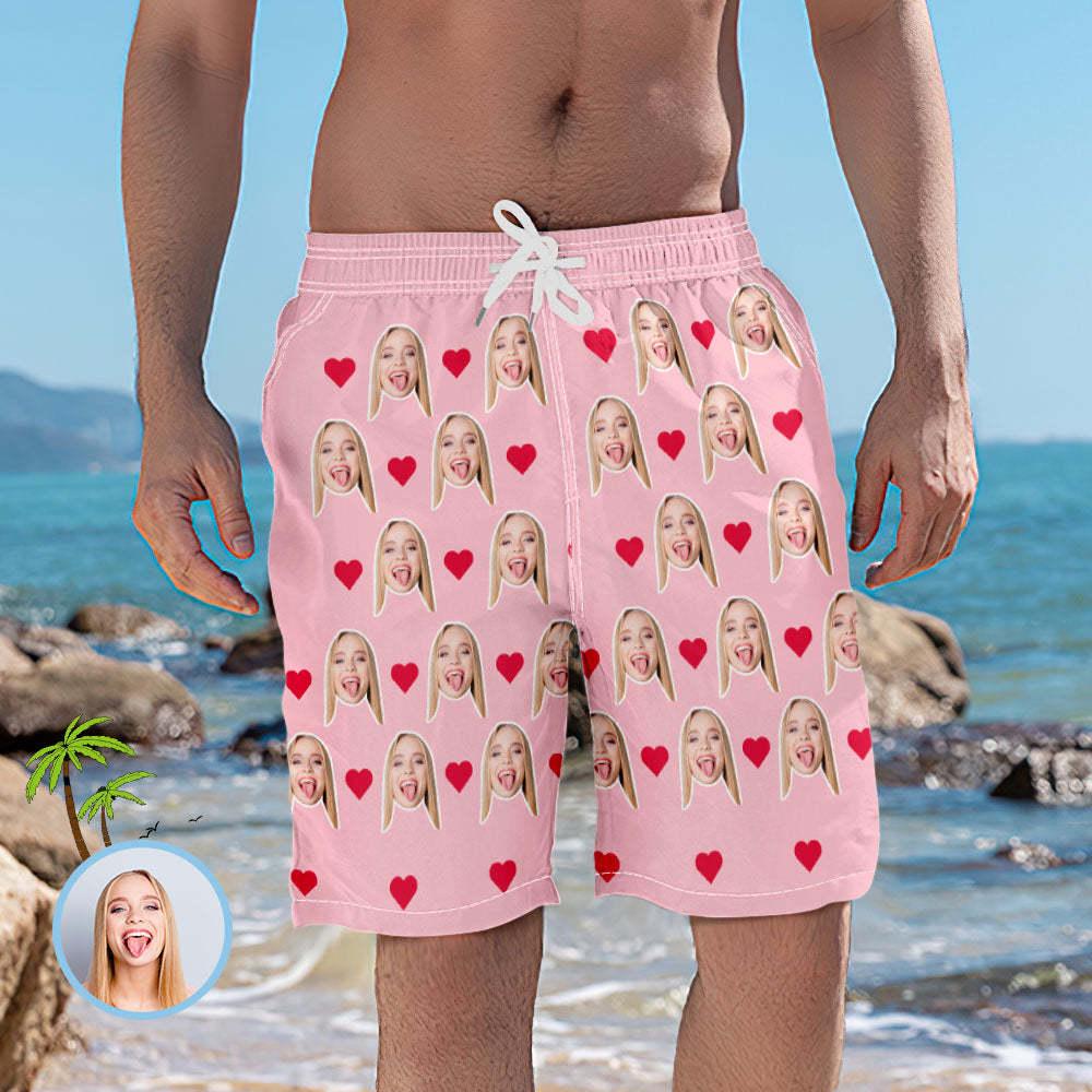 Men's Custom Heart Face Elastic Beach Short Photo Pants - MyFaceSocksAu