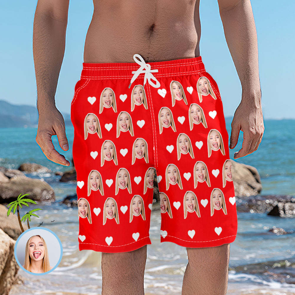 Men's Custom Heart Face Elastic Beach Short Photo Pants - MyFaceSocksAu