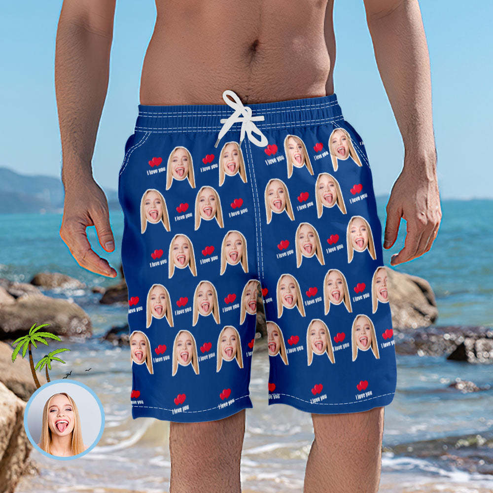 Men's Custom Face Elastic Beach Short Pants - I Love You - MyFaceSocksAu