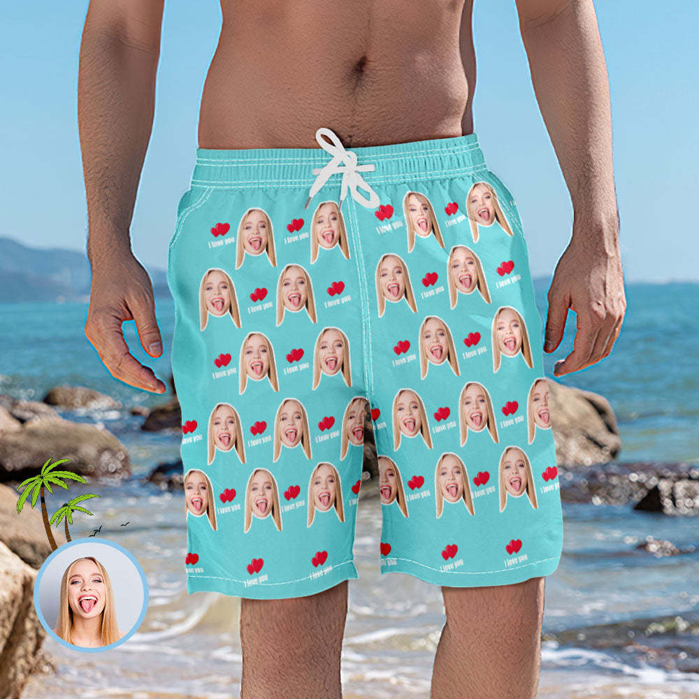 Men's Custom Face Elastic Beach Short Pants - I Love You - MyFaceSocksAu