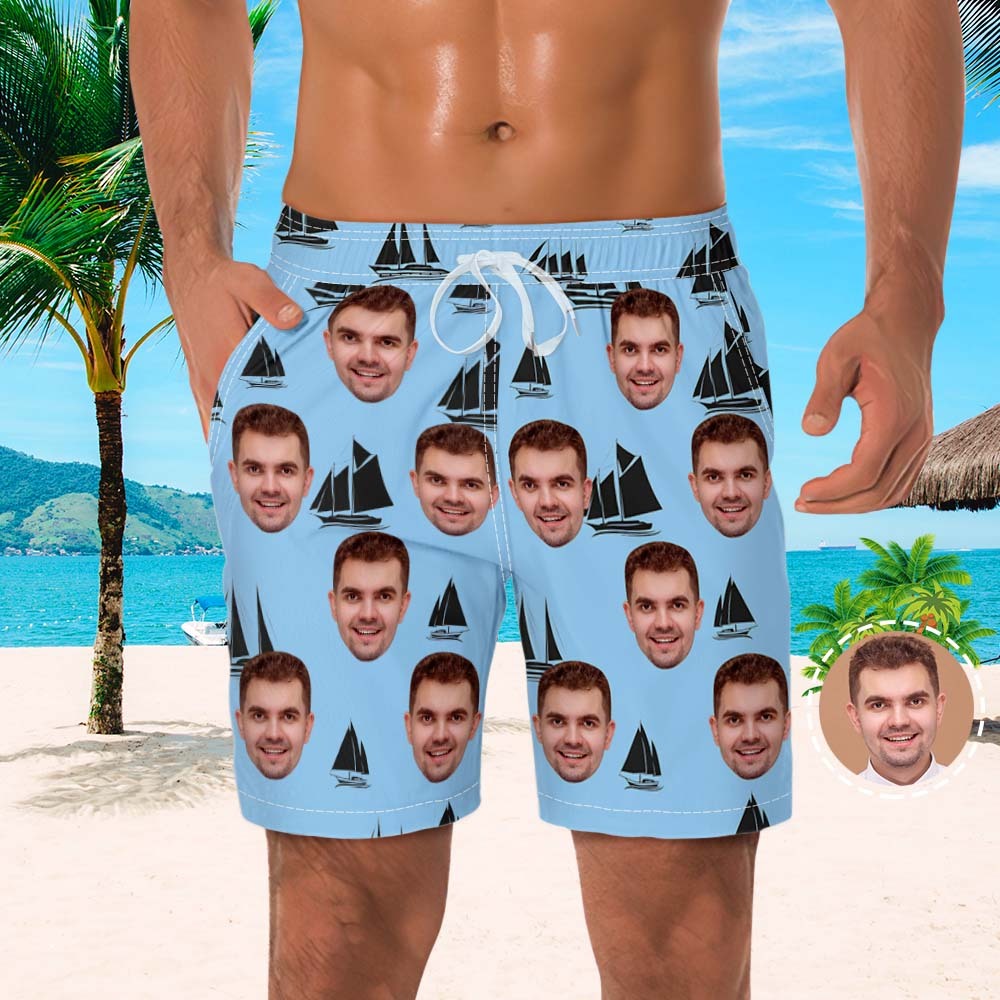 Custom Men's Beach Shorts Men's Face Shorts Yawl Design - MyFaceSocksAu