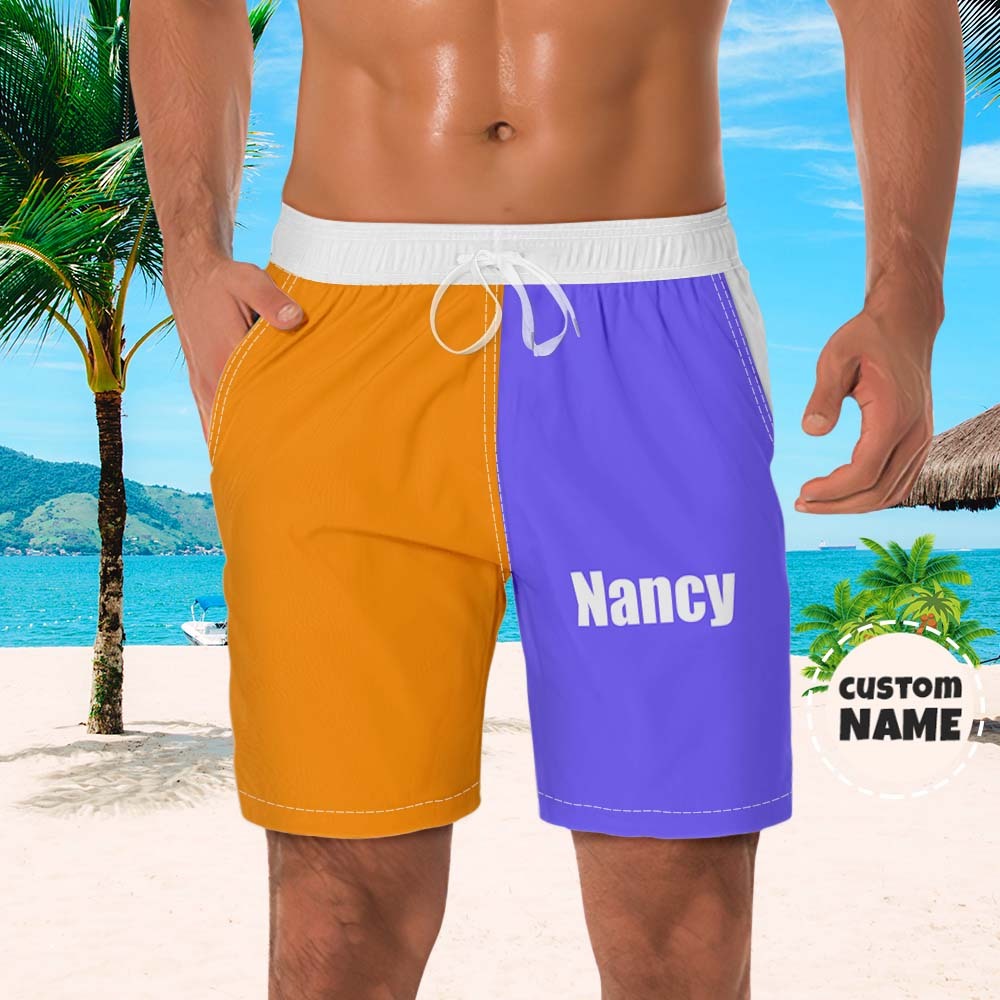 Custom Men's Beach Shorts Custom Name Swim Trunk-Contrast Color - MyFaceSocksAu